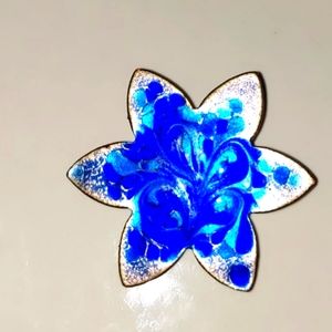 Mettalic Blue Glass Brooch +  Free Gift Bag Signed Inga